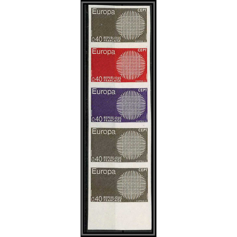 France N°1637 Europa 1970 bande de 5 Essai (trial color proof) Non dentelé imperf ** MNH strip 5 cote 312.5