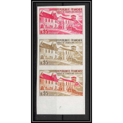 France N°1645 Abbaye de Chancelade (Dordogne) bande de 3 Essai (trial color proof) Non dentelé imperf ** MNH