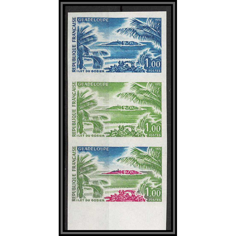 France N°1646 Ilet du Gosier (Guadeloupe) bande de 3 Essai (trial color proof) Non dentelé imperf ** MNH