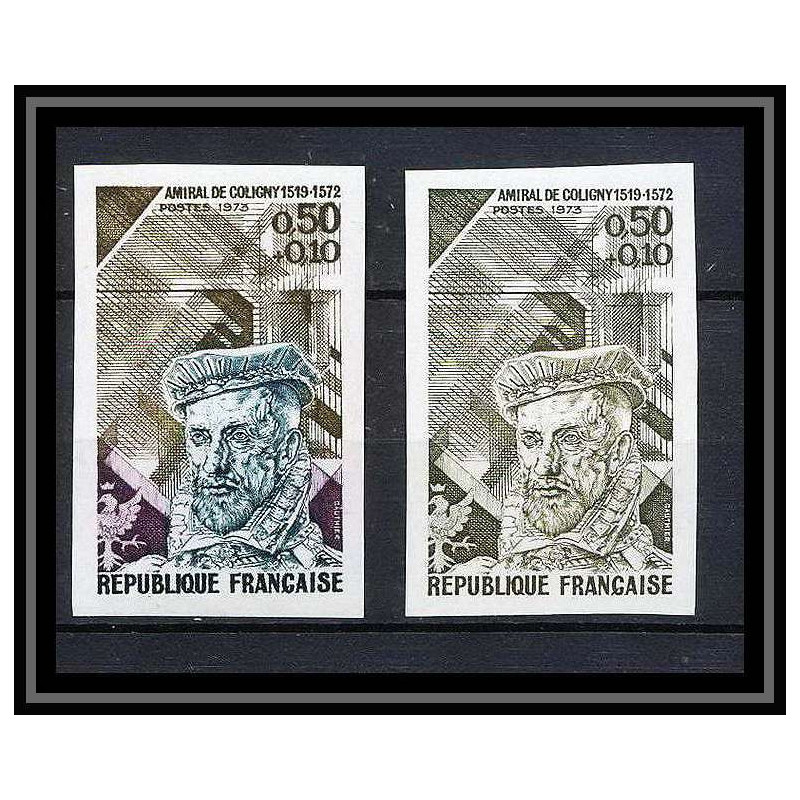 France N°1744 Amiral de Coligny (bateau maritime ship) Essai (trial color proof) + Non dentelé (imperf **