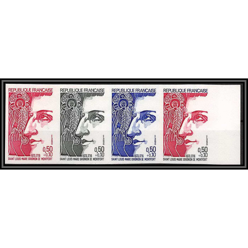 France N°1784 Grignion de Montfort (pretre - priest) bande de 4 Essai (trial color proof) Non dentelé imperf **