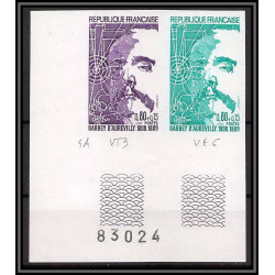 France N°1823 Barbey d'Aurevilly ecrivain (writer) paire Essai (trial color proof) Non dentelé imperf ** MNH