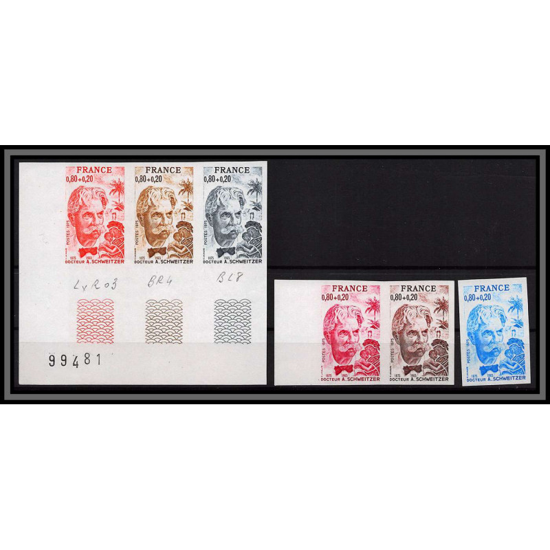 France N°1824 Docteur Schweitzer lot de 6 couleurs différentes Essai (trial color proof) Non dentelé imperf ** MNH