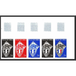 France N°1907 Police nationale 1976 bande de 5 Essai (trial color proof) Non dentelé imperf ** MNH
