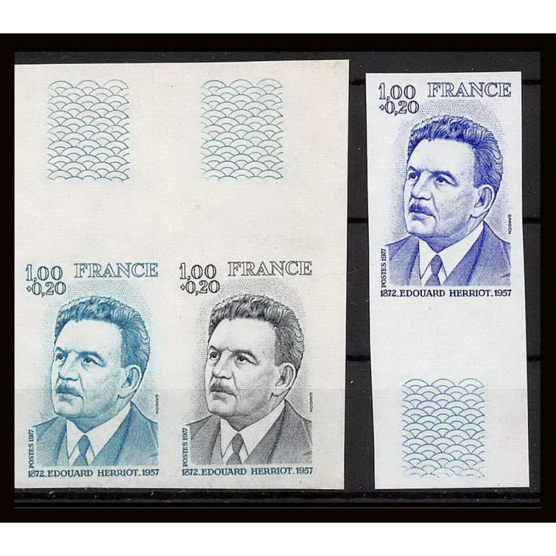 France N°1953 Edouard Herriot - Député lot de 3 couleurs Essai (trial color proof) Non dentelé imperf ** MNH