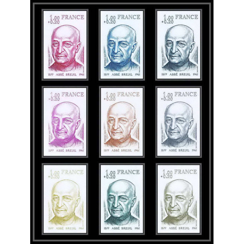 France N°1954 Abbé Breuil préhistorien français prehistoire lot de 9 essais differents proof Non dentelé imperf ** MNH