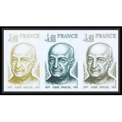 France N°1954 Abbé Breuil préhistorien français prehistoire proof Non dentelé imperf ** MNH bande de 3 trip