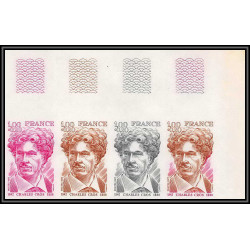 France N°1956 Charles Cros poète poet écrivain writer bande de 4 Essai (trial color proof) Non dentelé imperf **