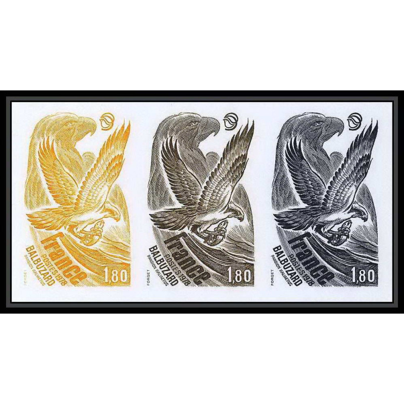 France N°2018 oiseaux (birds of prey) balbuzard rapaces osprey bande 3 trial color proof Non dentelé imperf ** MNH (4)