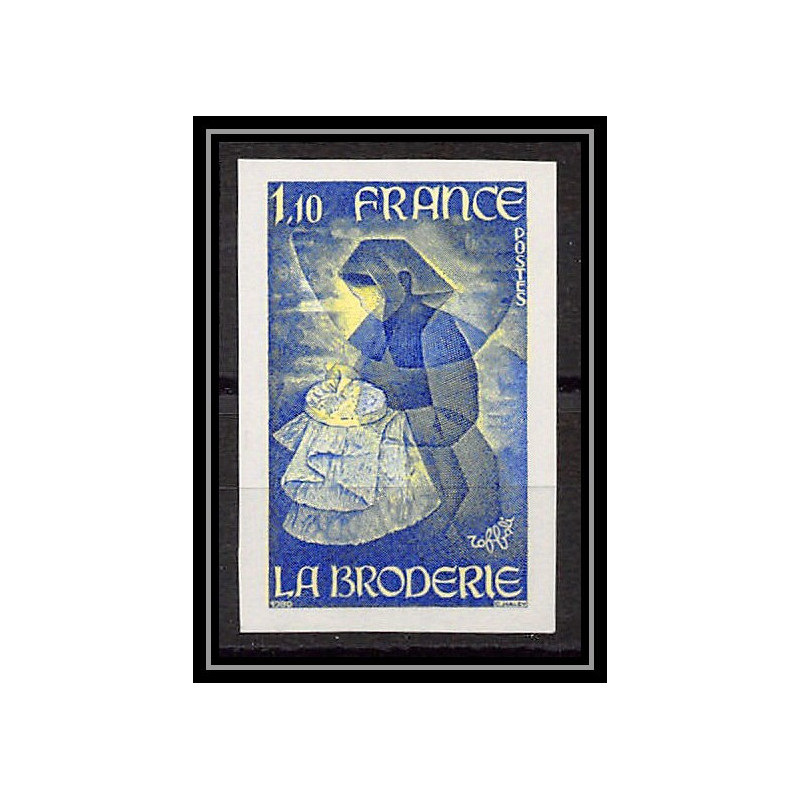 France N°2079 Métiers d'Art. La broderie d'après une œuvre de Toffoli 1980 Essai trial proof Non dentelé ** imperf 