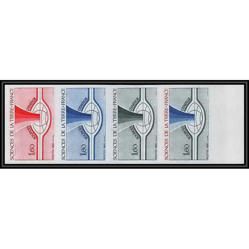 France N°2093 Sciences de la Terre energie energy 1980 bande 4 Essai trial color proof Non dentelé imperf ** MNH