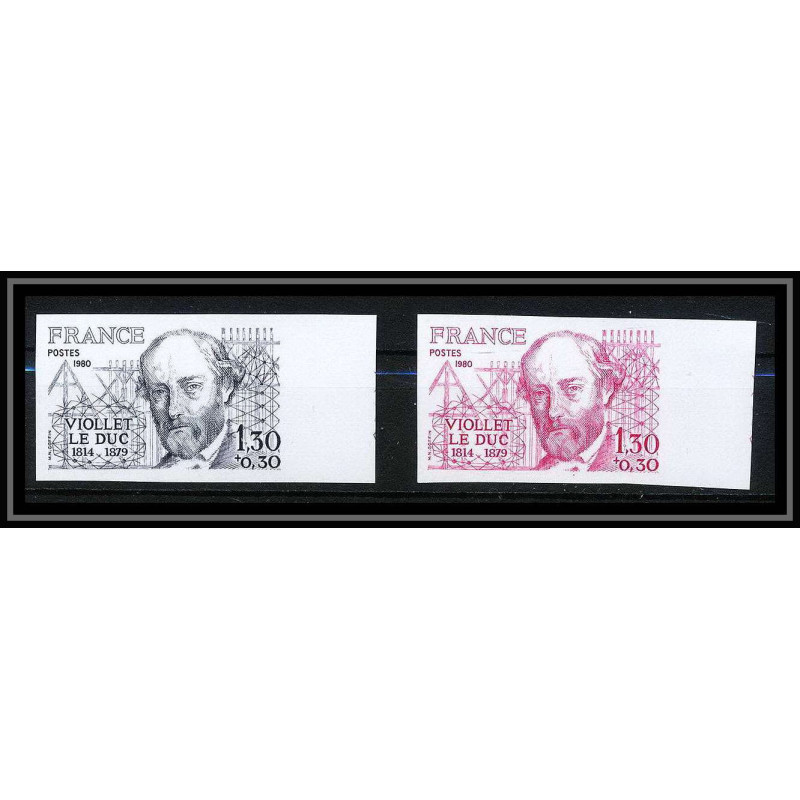 France N°2095 Viollet-le-Duc Architecte (Architect) Essai (trial color proof) + Non dentelé imperf ** MNH