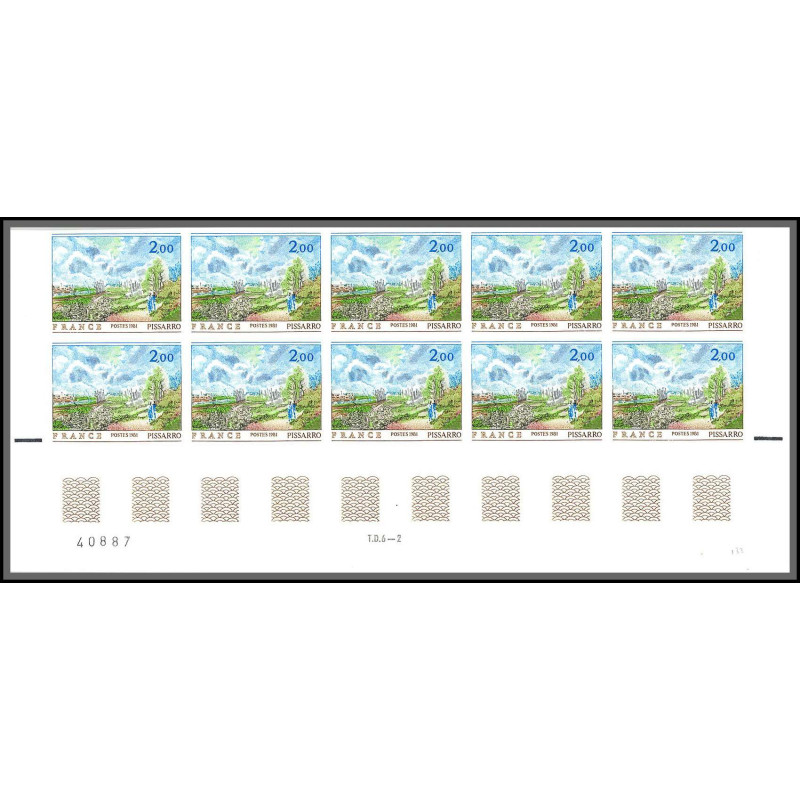 France N°2136 La sente du chou de Pissarro Tableau (Painting) Non dentelé ** MNH (Imperf) bloc 10 cote 850