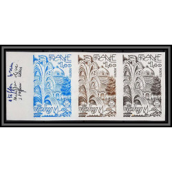 France N°2144 Fédération des Sociétés philatéliques vichy 1981 bande 3 strip Essai proof Non dentelé imperf ** 