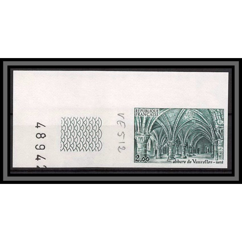 France N°2160 Abbaye de Vaucelle église church nord Essai (trial color proof) Non dentelé imperf ** coin de feuille
