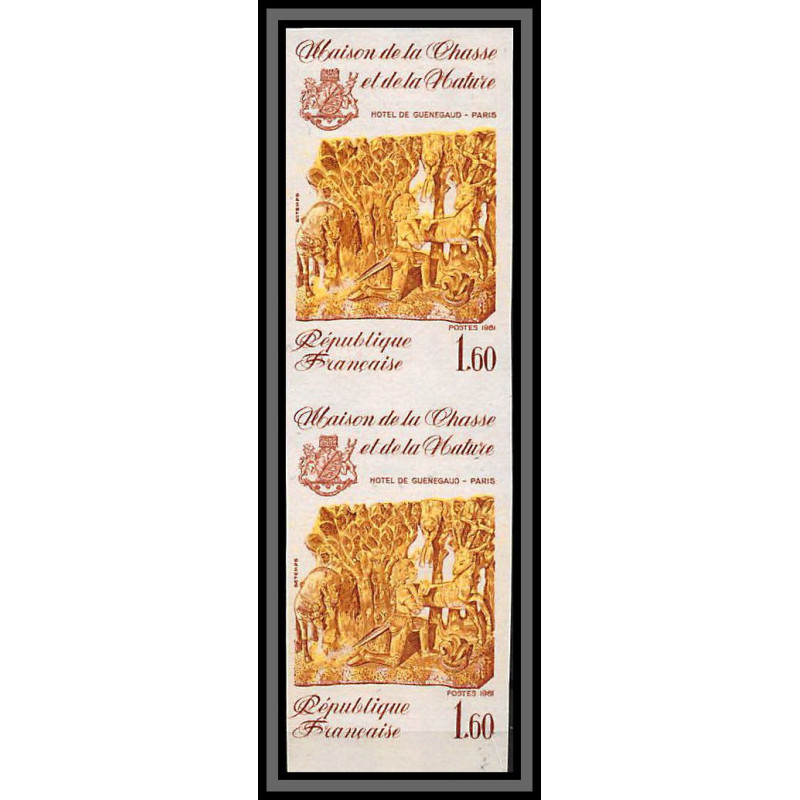 France N°2171 chasse Hotel de Guénégand cerf sculpture deer hunting Essai color proof Non dentelé imperf ** MNH paire