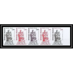 France N°2177 martyrs de Chateaubriand guerres 1939/45 war bande de 5 Essai (trial color proof) Non dentelé imperf **