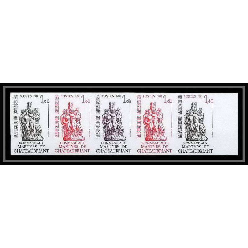 France N°2177 martyrs de Chateaubriand guerres 1939/45 war bande de 5 Essai (trial color proof) Non dentelé imperf **