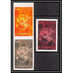 France N°2206 Métiers d'Art. La ferronnerie Essai (trial color proof) Non dentelé ** MNH (Imperf) lot de 3 multicolore