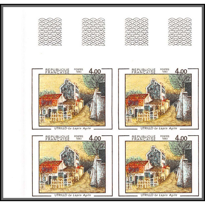 France N°2297 Le lapin agile d'Utrillo Tableau (Painting) Bloc de 4 Non dentelé ** MNH (Imperf) cote 320