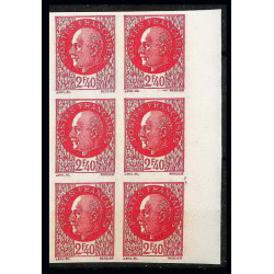 France N°519 bloc de 6 pétain Non dentelé ** MNH (Imperf)