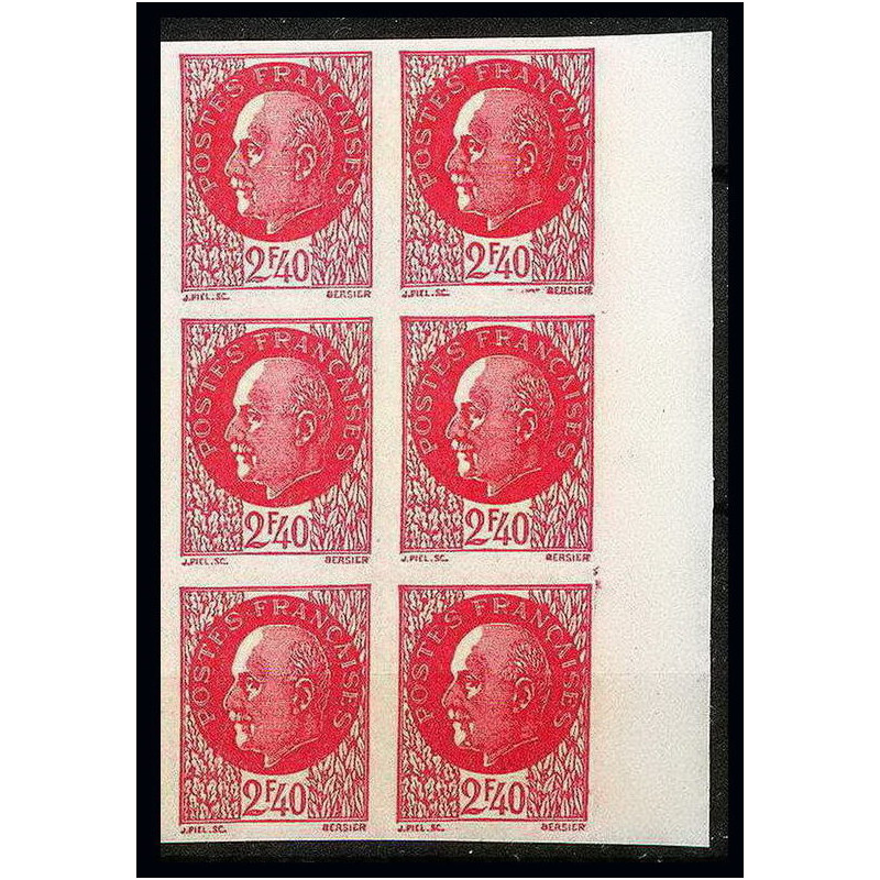 France N°519 bloc de 6 pétain Non dentelé ** MNH (Imperf)