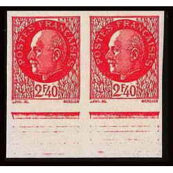 France N°519 marechal petain paire bord de feuille Non dentelé ** MNH (Imperf) 