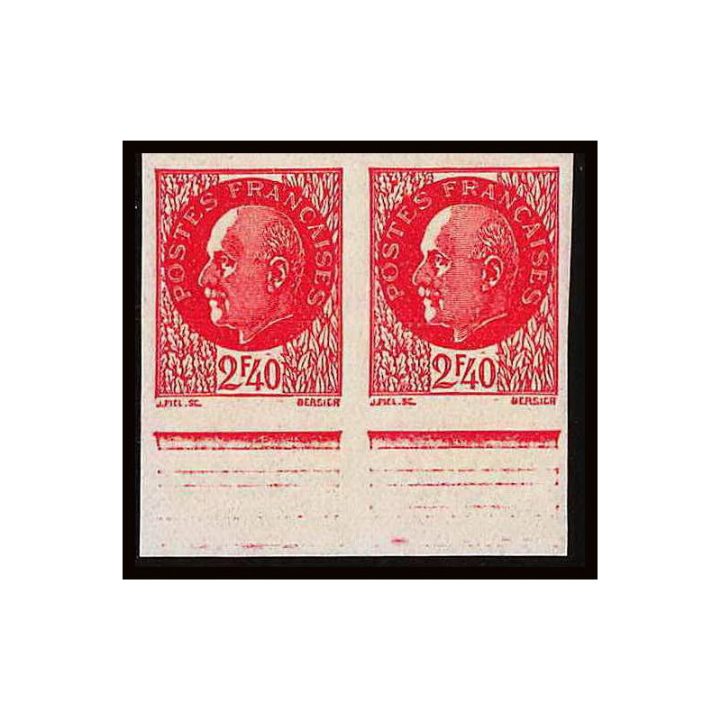 France N°519 marechal petain paire bord de feuille Non dentelé ** MNH (Imperf) 