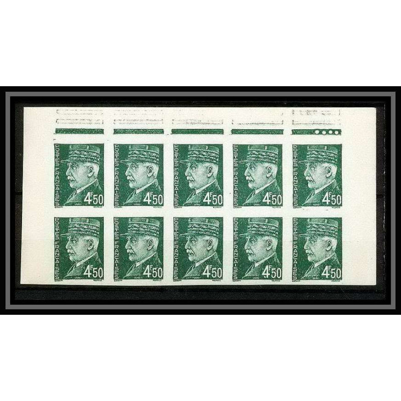 France N°521 b pétain bloc de 10 Non dentelé ** MNH (Imperf)