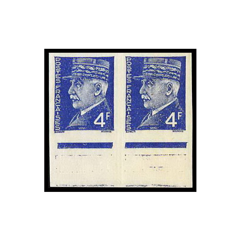 France N°521a (521 a) marechal petain paire bord de feuille Non dentelé ** MNH (Imperf) 