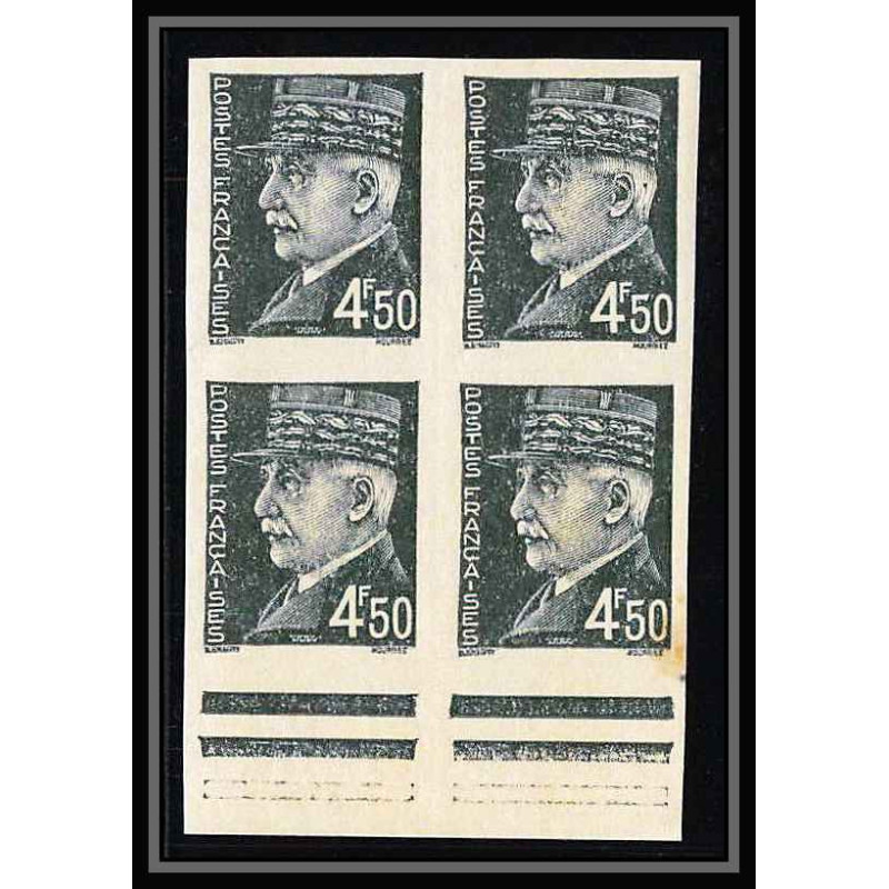 France N°521b (521 b) marechal petain bloc 4 Non dentelé ** MNH (Imperf) 
