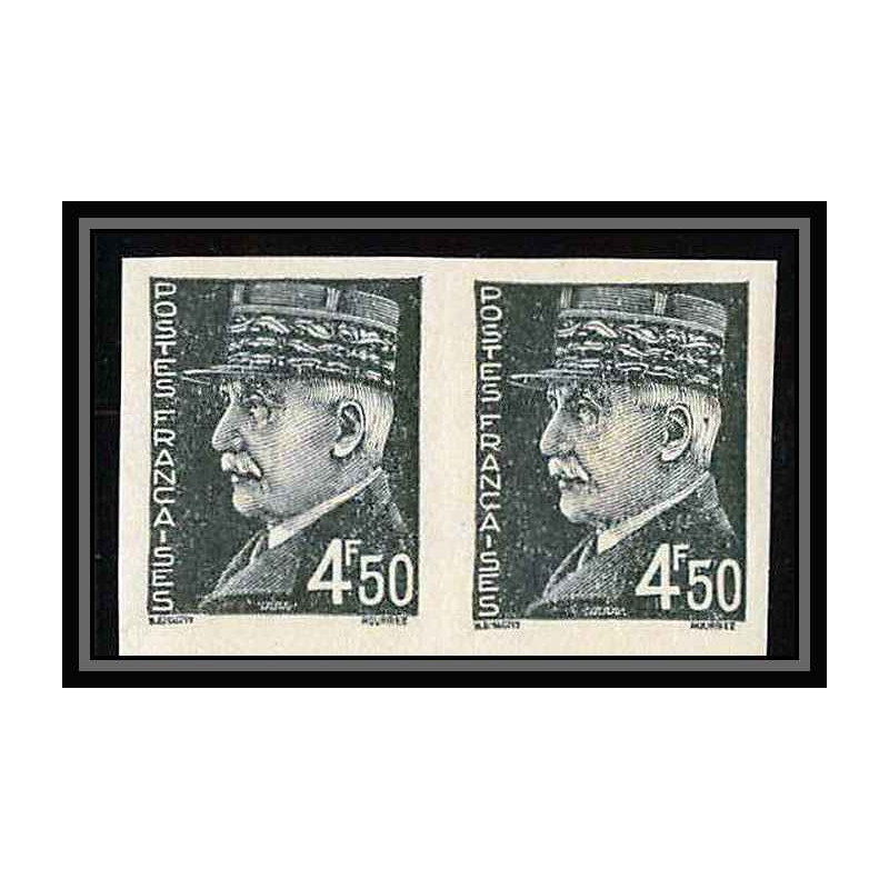 France N°521b (521 b) marechal petain paire Non dentelé ** MNH (Imperf) 