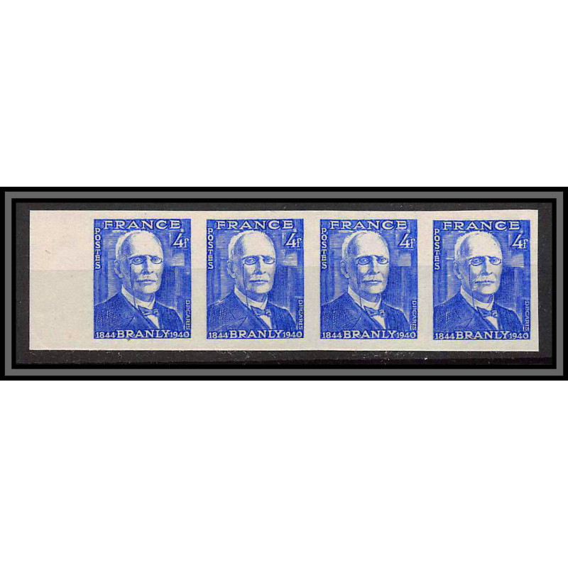 France N°599 physicien (physic) Edouard Branly Non dentelé ** MNH (Imperf) bande de 4 cote maury 140 euros