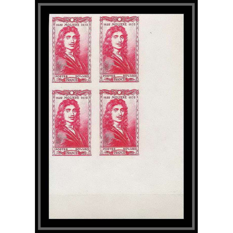 France N°612 Moliere acteur actor theatre 1944 Bloc de 4 Non dentelé ** MNH (Imperf)