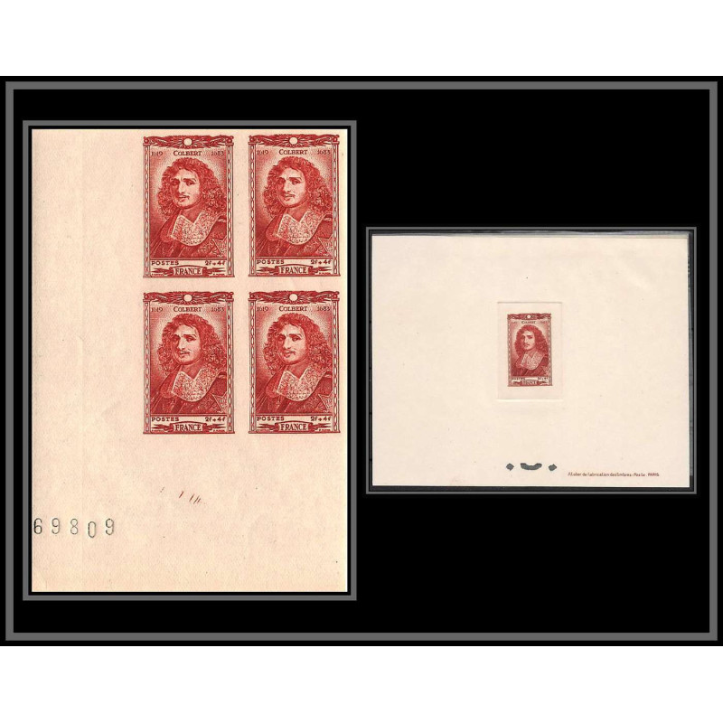 France N°616 Colbert ministre de Louis XIV 1944 Bloc de 4 Non dentelé ** MNH (Imperf) + épreuve de luxe proof