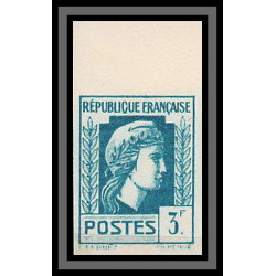 France N°642 Marianne Série d'Alger Non dentelé (Imperf) bord de feuille essai trial color proof