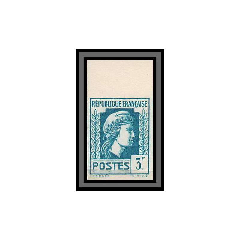 France N°642 Marianne Série d'Alger Non dentelé (Imperf) bord de feuille essai trial color proof