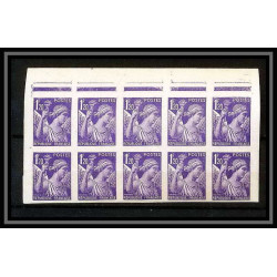 France N°651 Type Iris bloc de 10 Non dentelé ** MNH (Imperf)