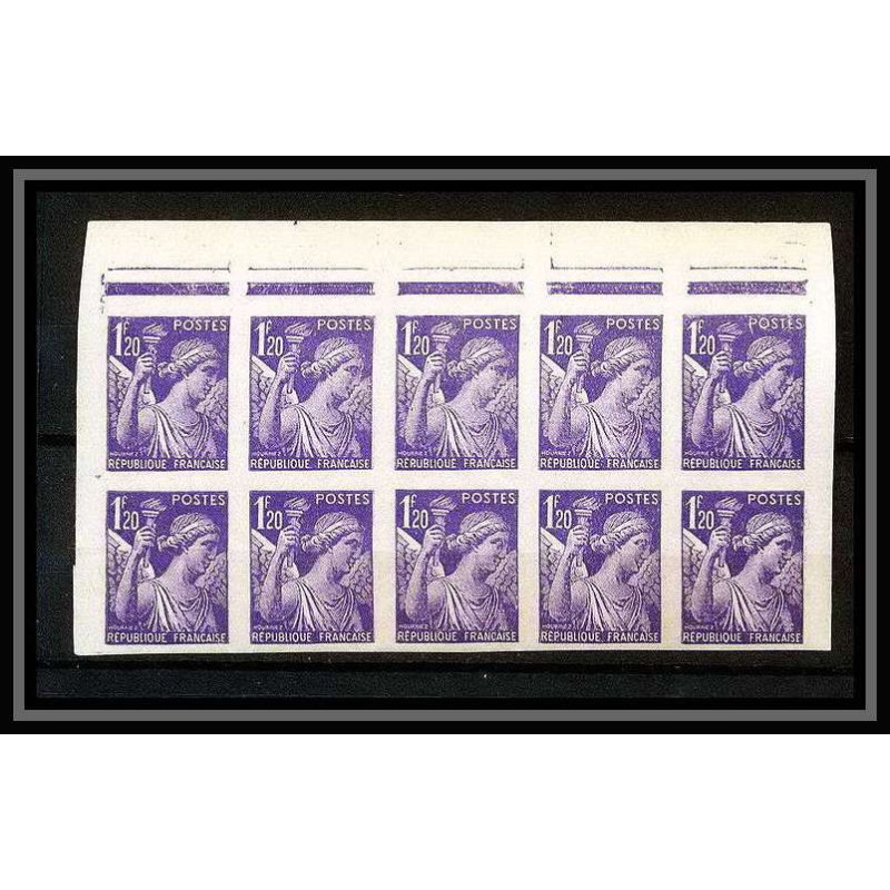 France N°651 Type Iris bloc de 10 Non dentelé ** MNH (Imperf)