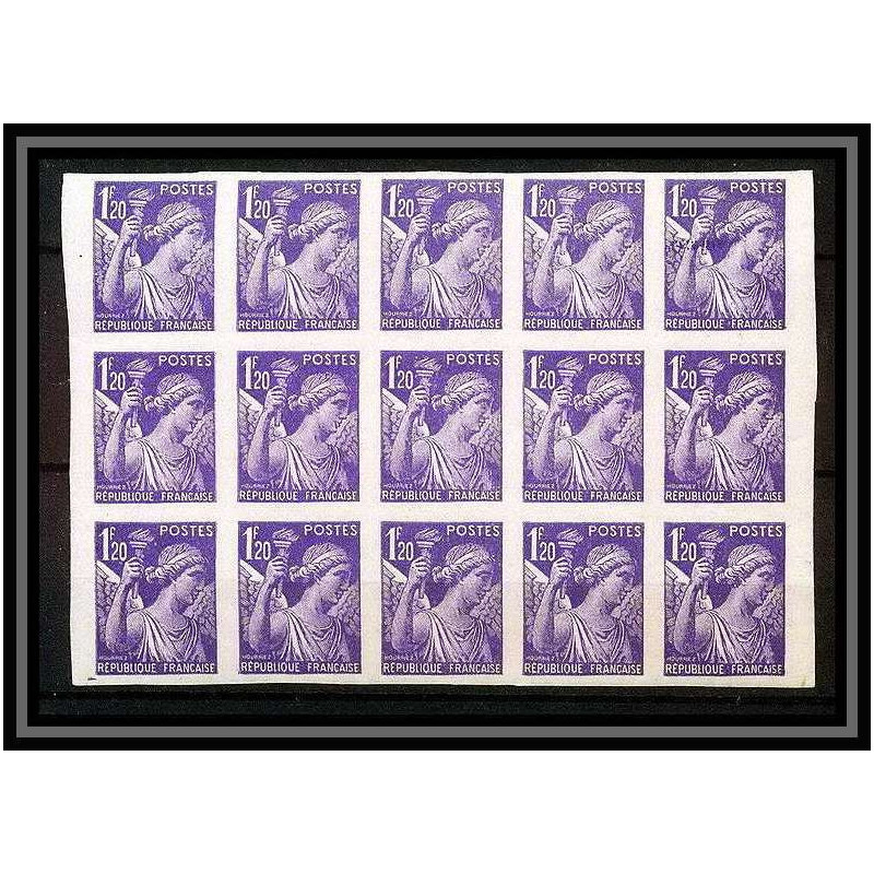 France N°651 Type Iris bloc de 15 Non dentelé ** MNH (Imperf)