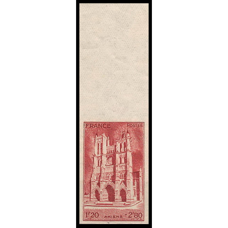 France N°665 Cathédrales Amiens (église church) bord de feuille Non dentelé ** MNH (Imperf)