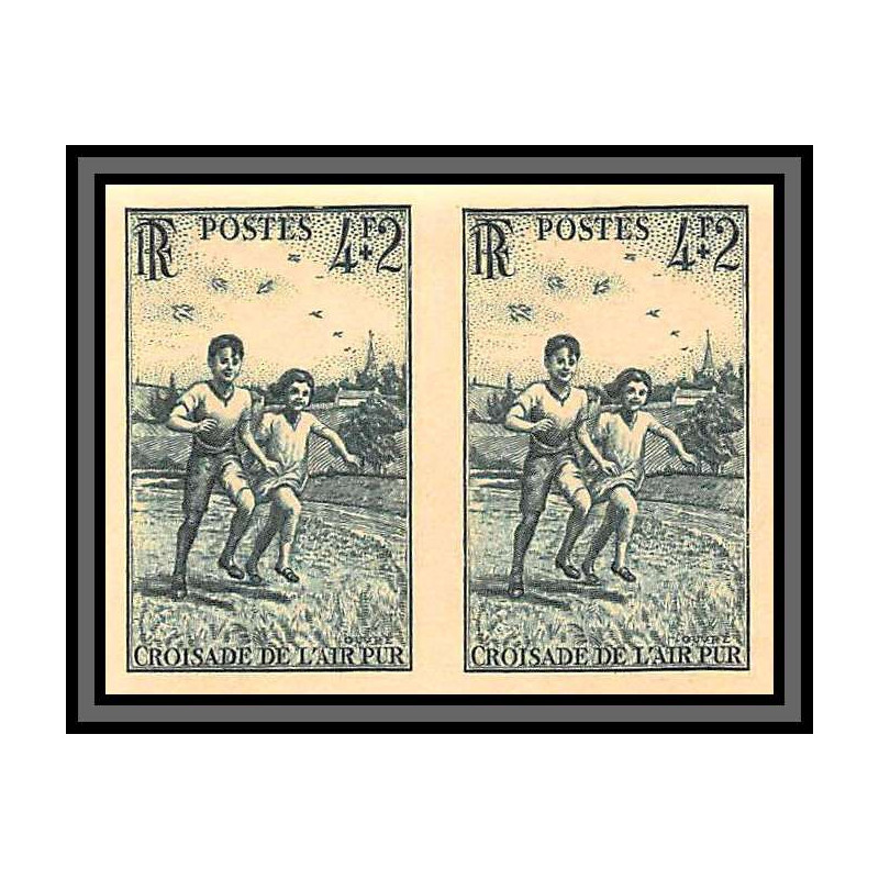 France N°740 Croisade de l'air pur - enfants child Non dentelé imperf ** MNH paire cote maury 120 euros