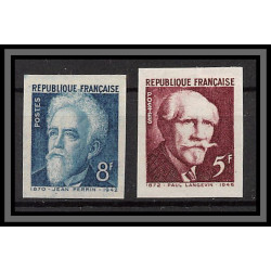 France N°820/821 paul Langevin Jean Perrin physique chimie (physic) Non dentelé ** MNH (Imperf) cote maury 55 EUROS