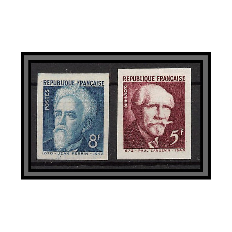 France N°820/821 paul Langevin Jean Perrin physique chimie (physic) Non dentelé ** MNH (Imperf) cote maury 55 EUROS