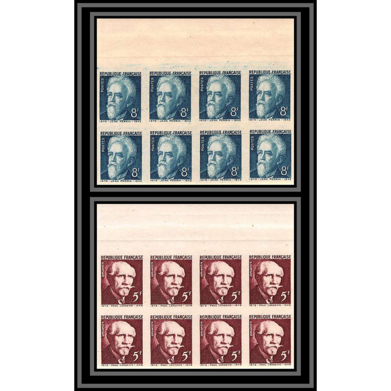 France N°820/821 paul Langevin Jean Perrin physique chimie physic Non dentelé ** MNH Imperf bloc 8 cote dallay 440 EUROS