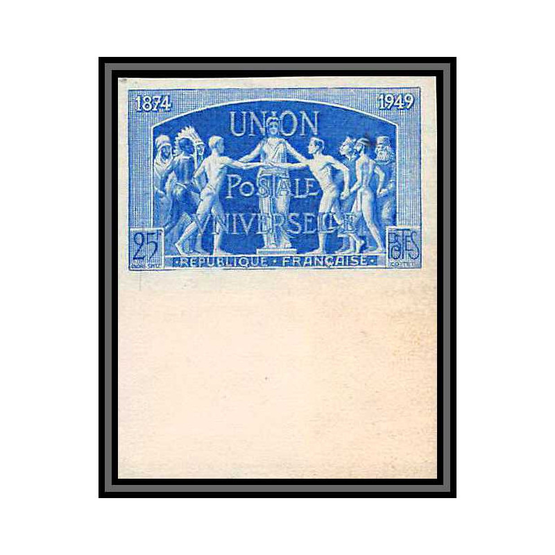 France N°852 upu 1949 cote 200 Essai proof Non dentelé imperf bleu vif cote maury 260 euros