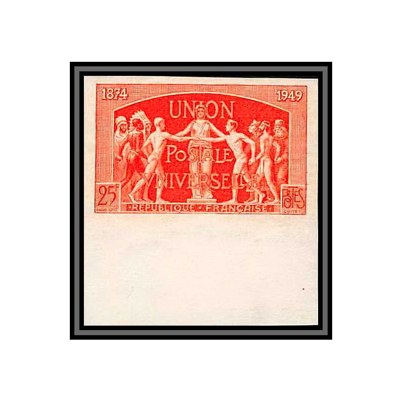 France N°852 upu 1949 cote 200 Essai proof Non dentelé imperf rouge vif cote maury 260 euros