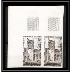 France N°985 abbaye de Jumièges paire coin de feuille Non dentelé ** MNH (Imperf)