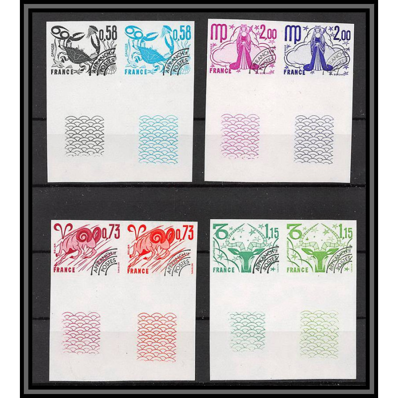 France préoblitere PREO N°150/153 paire signe du zodiaque zodiac sign lot de 8 Essai proof Non dentelé imperf **