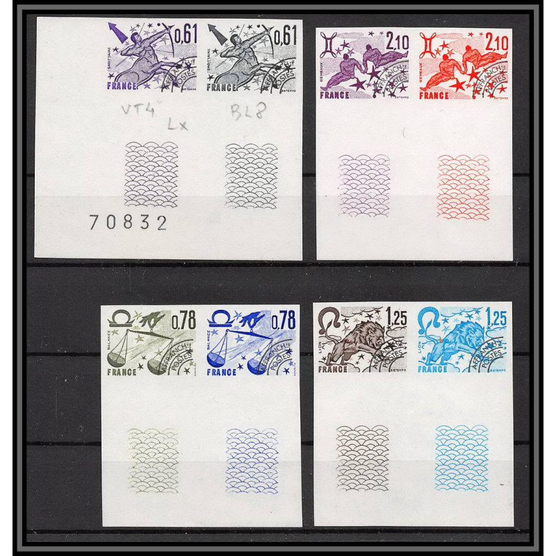 France préoblitere PREO N°154 / 157 signe du zodiaque zodiac sign lot de 8 Essai proof Non dentelé imperf **
